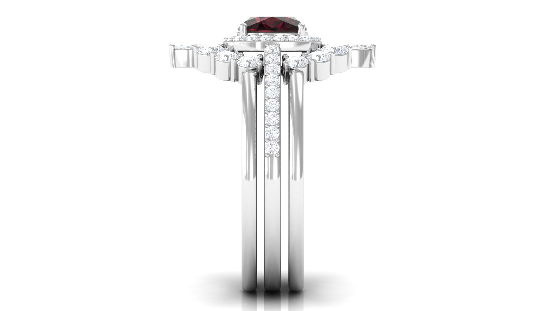 Natural 8mm Cushion Cut Garnet Statement Bridal Ring Set