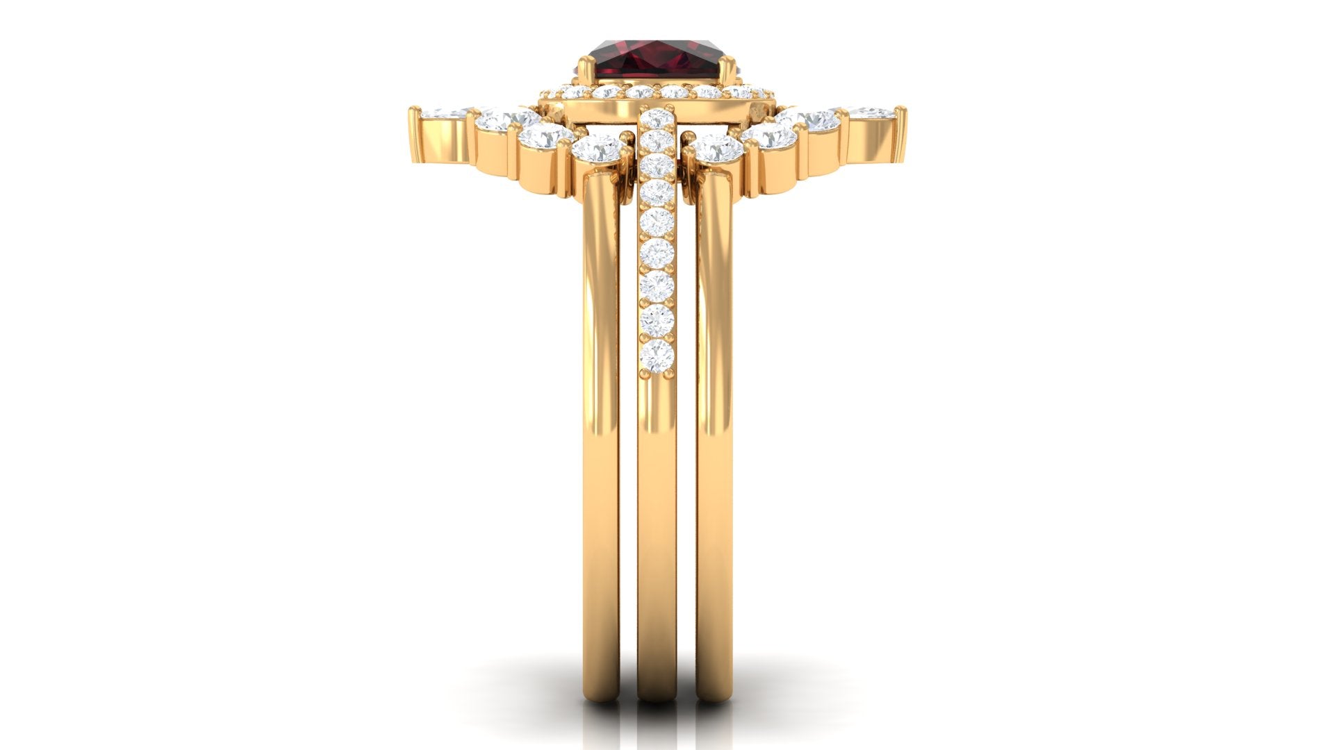 Natural 8mm Cushion Cut Garnet Statement Bridal Ring Set