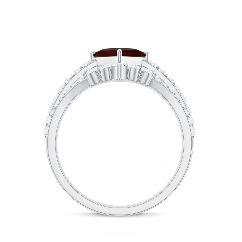 Natural Princess Cut Garnet Diamond Wedding Bridal Ring Set