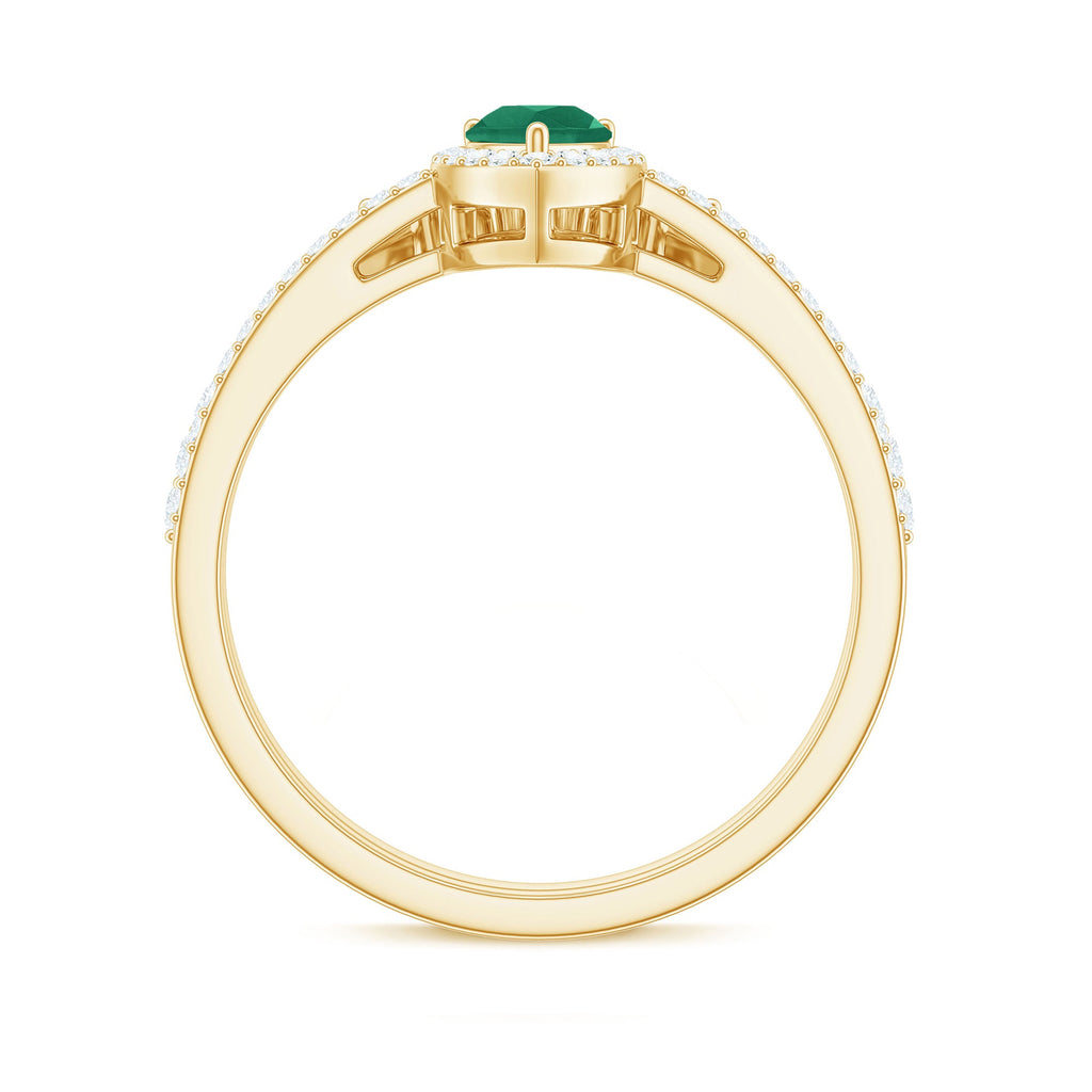 Natural Emerald Diamond Pear Shaped Engagement Wedding Ring Set of 2