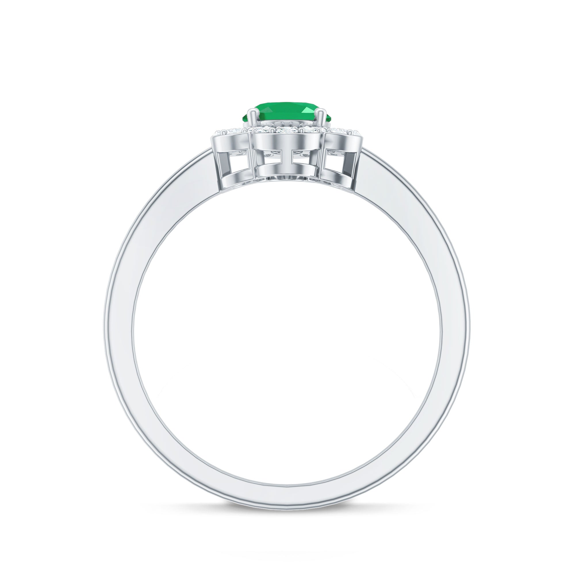 Natural 5X7mm Oval Emerald Engagement Ring with Diamond