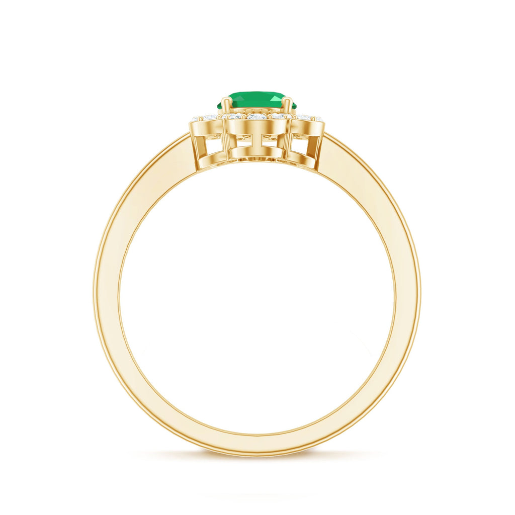 Natural 5X7mm Oval Emerald Engagement Ring with Diamond