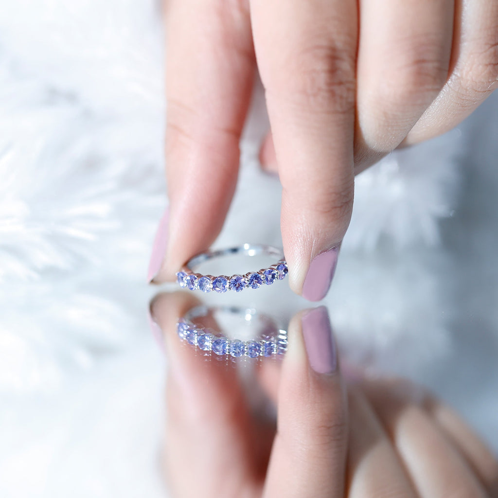 1.25 CT Natural Tanzanite Semi Eternity Ring in Gold