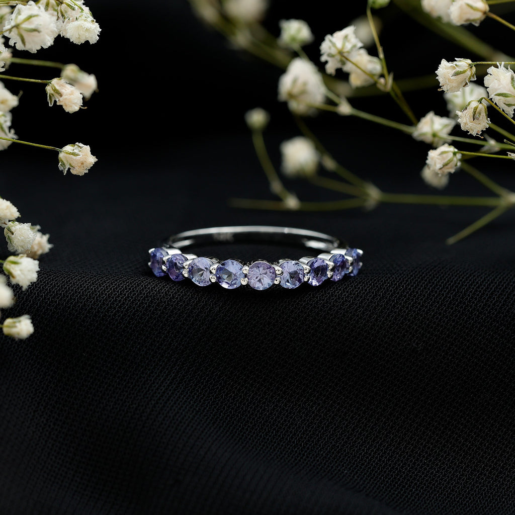 1.25 CT Natural Tanzanite Semi Eternity Ring in Gold