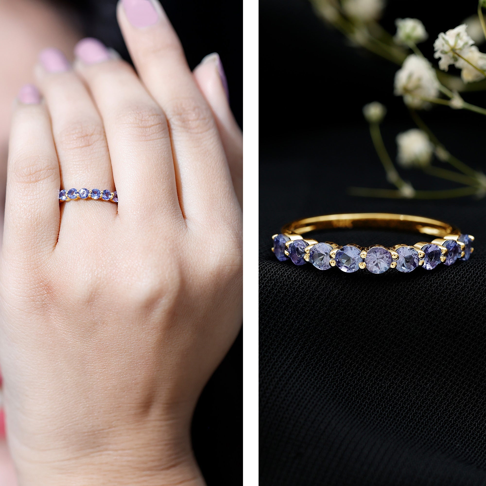 1.25 CT Natural Tanzanite Semi Eternity Ring in Gold