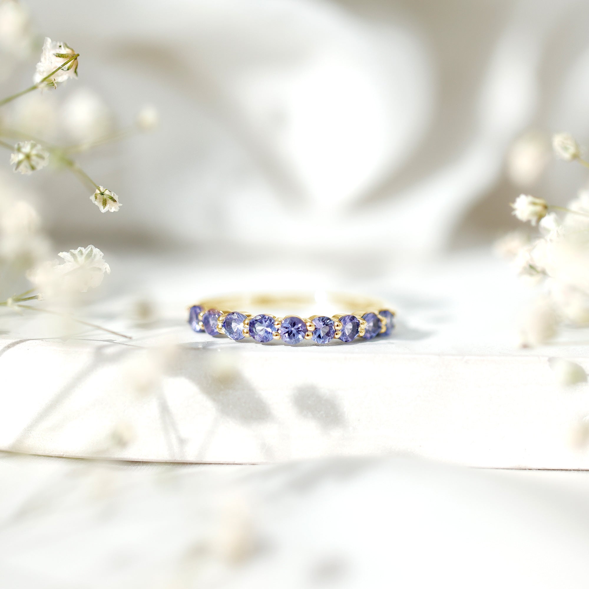 1.25 CT Natural Tanzanite Semi Eternity Ring in Gold