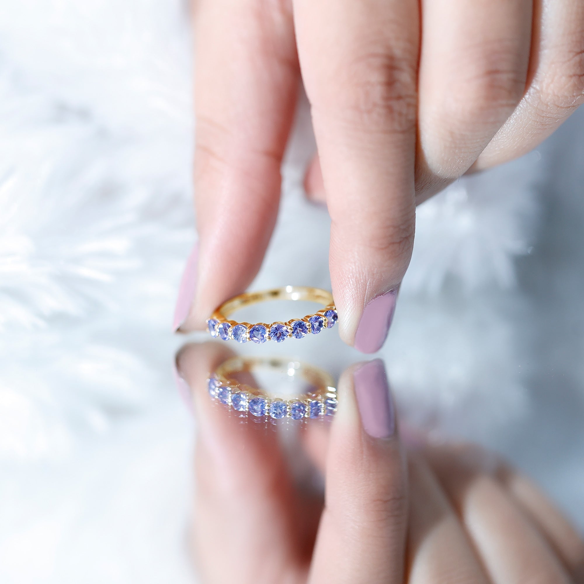 1.25 CT Natural Tanzanite Semi Eternity Ring in Gold