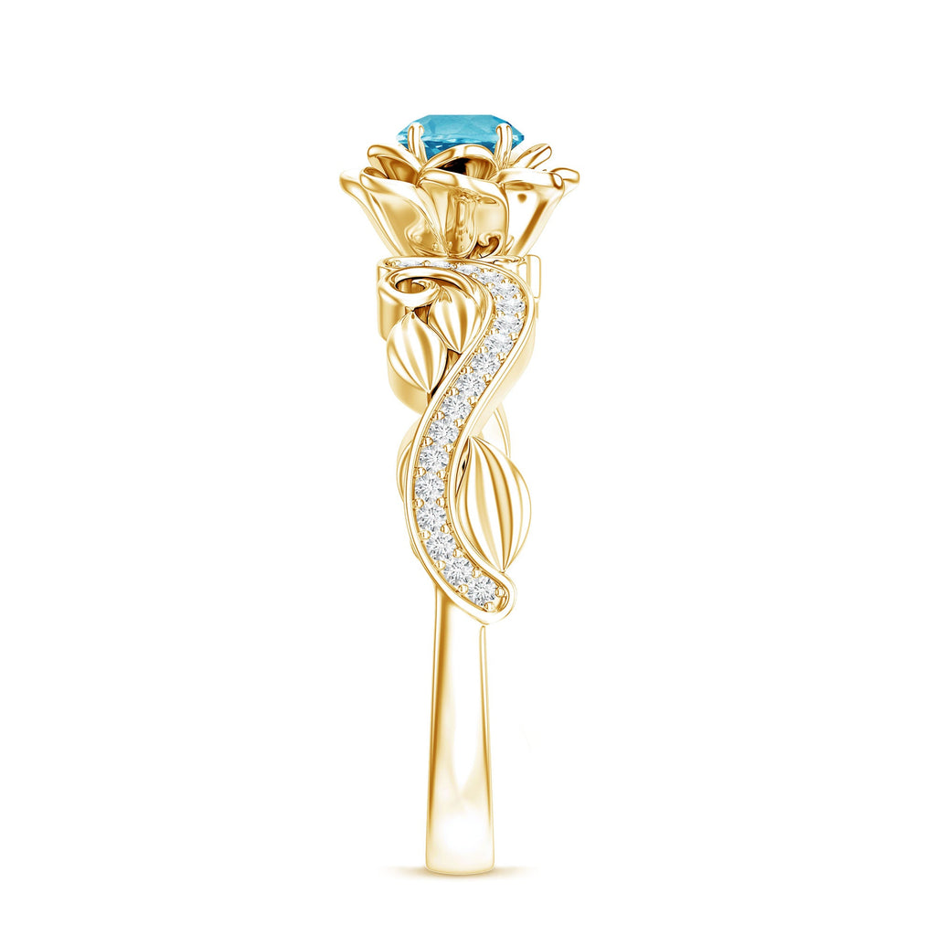 Natural Swiss Blue Topaz Flower Engagement Ring in Gold Plated Silver