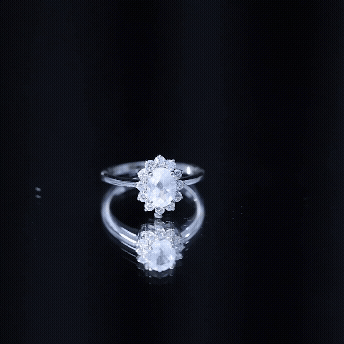 Natural 1 Carat Oval Cut Moonstone and Diamond Engagement Ring