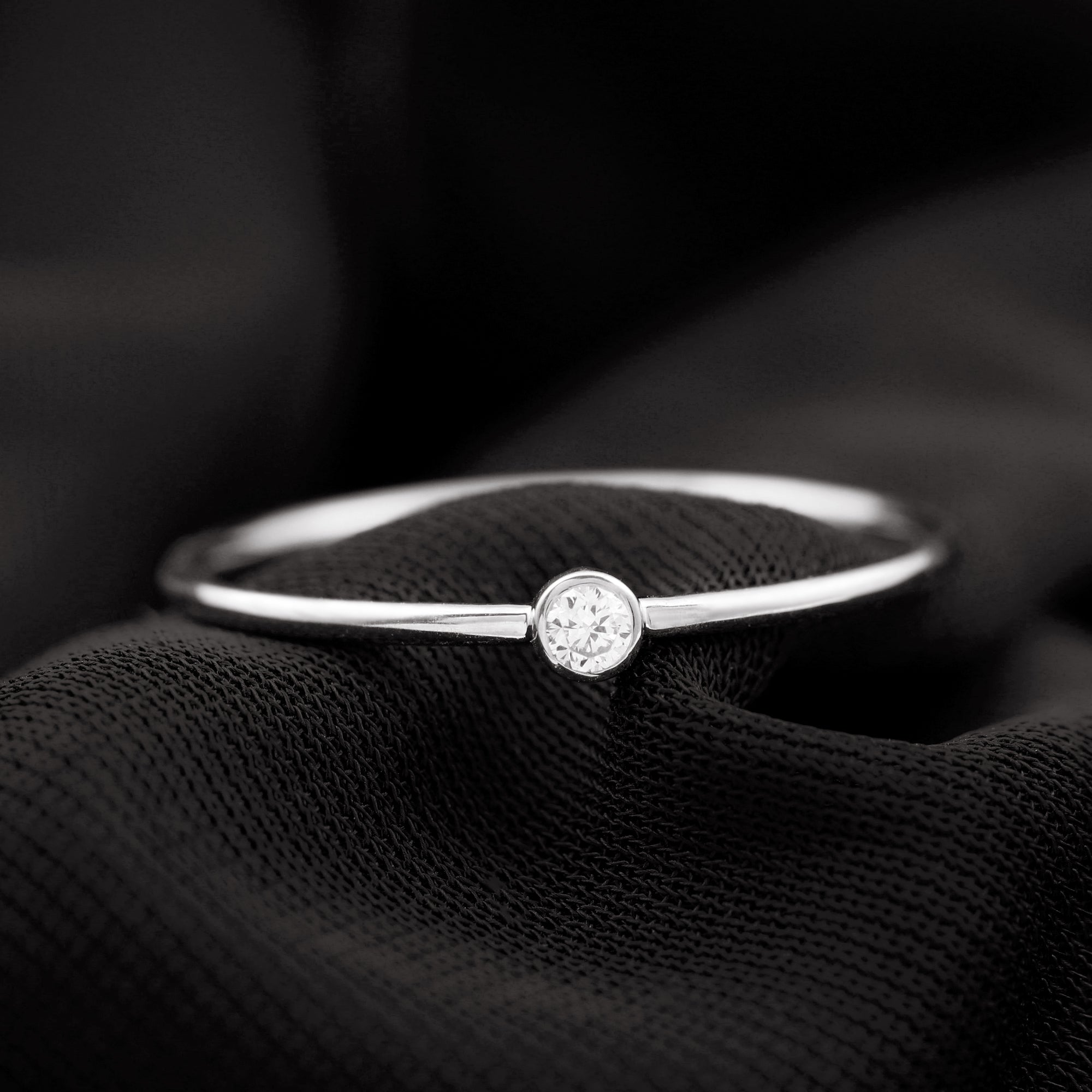 Natural Diamond Dainty Promise Ring in Bezel Setting