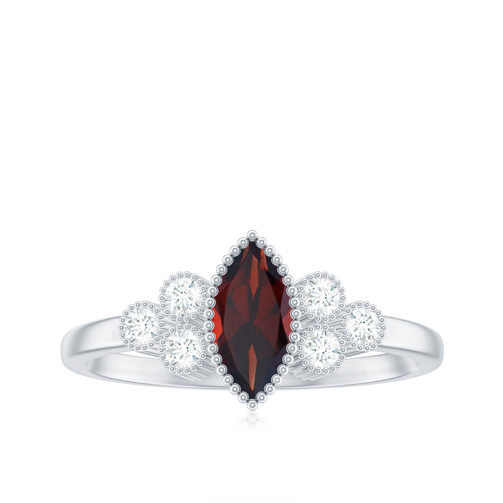 Natural 4X8mm Garnet Marquise Engagement Ring with Diamond