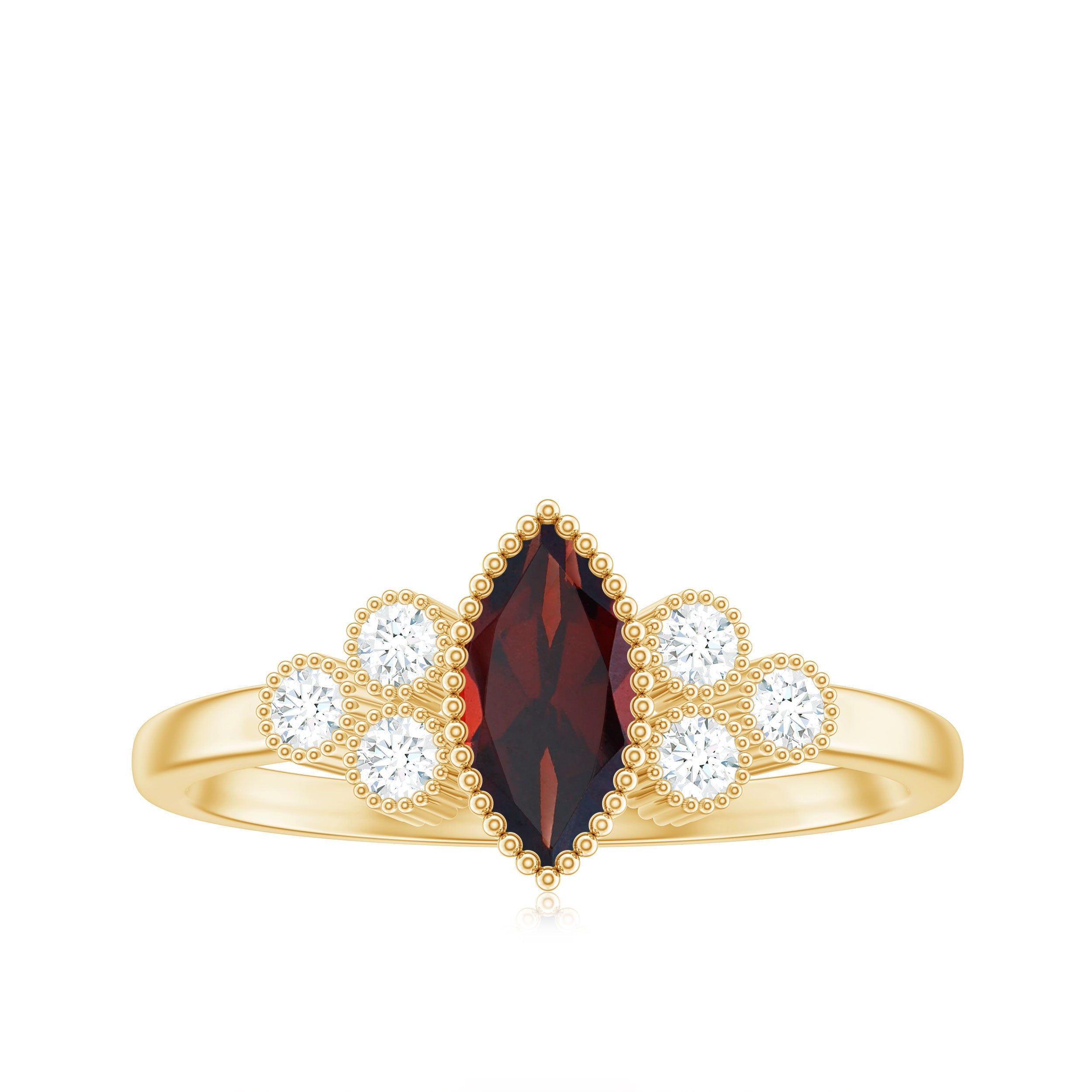 Natural 4X8mm Garnet Marquise Engagement Ring with Diamond