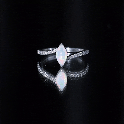 Natural Marquise Ethiopian Opal Diamond Promise Ring with Bypass Shank