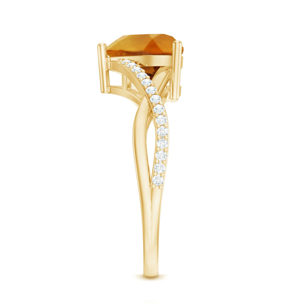 Natural 8mm Citrine Heart Engagement Ring with Diamond Crossover Shank