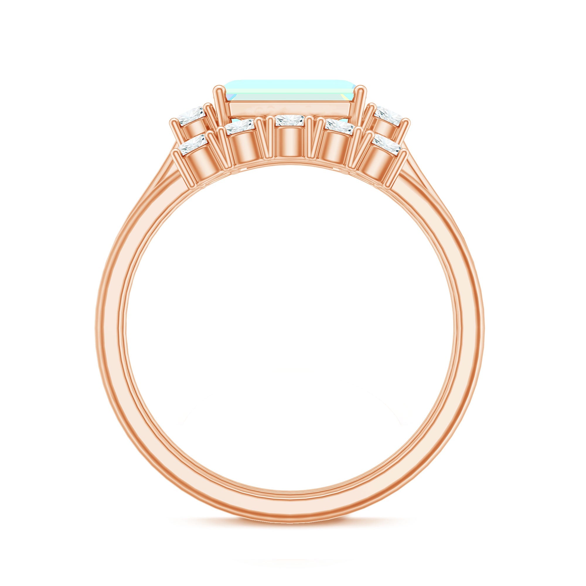 Natural Ethiopian Opal Diamond Emerald Cut Engagement Ring and Wedding Band Set