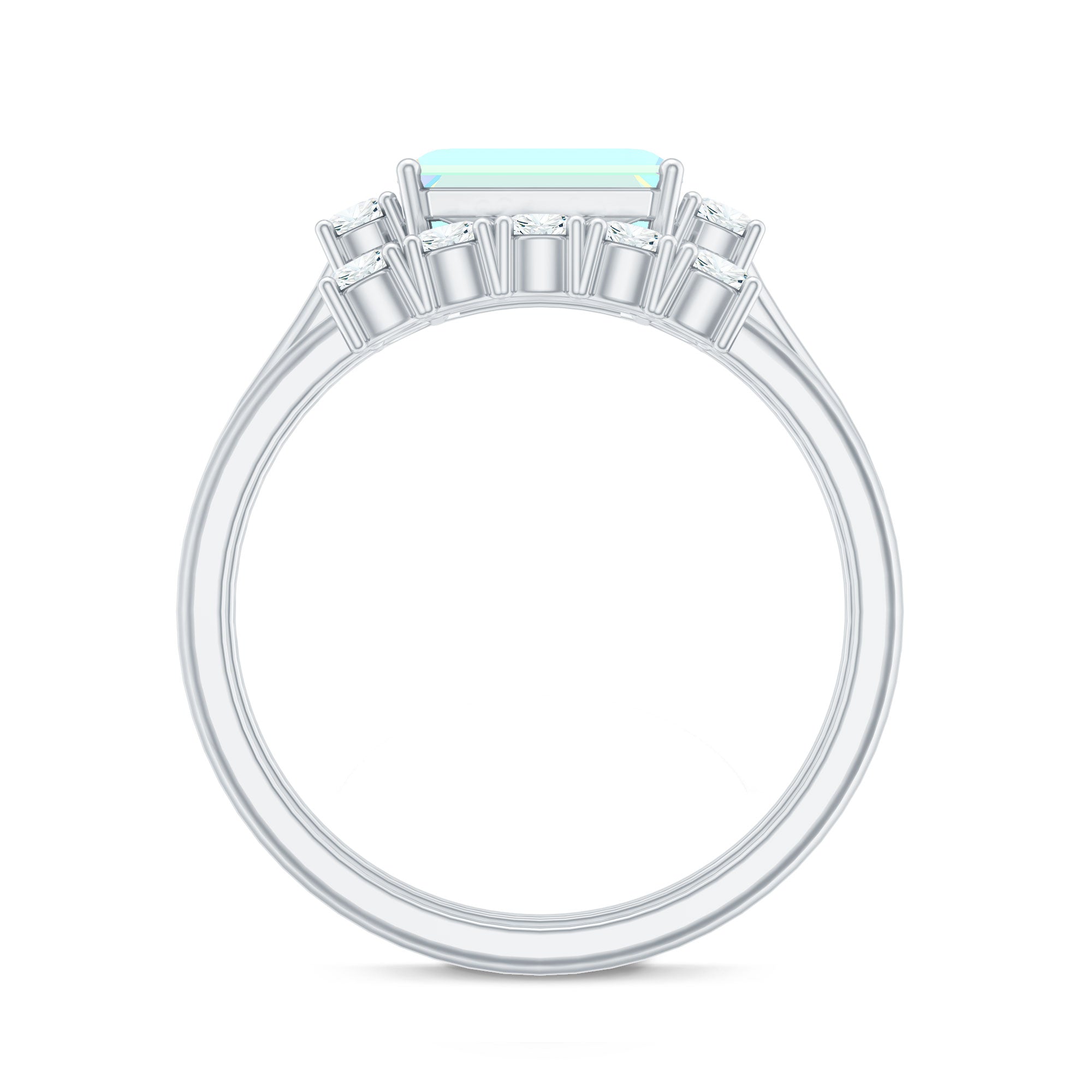 Natural Ethiopian Opal Diamond Emerald Cut Engagement Ring and Wedding Band Set