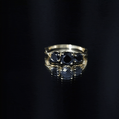 Natural Black Spinel 3 Stone Engagement Ring for Women