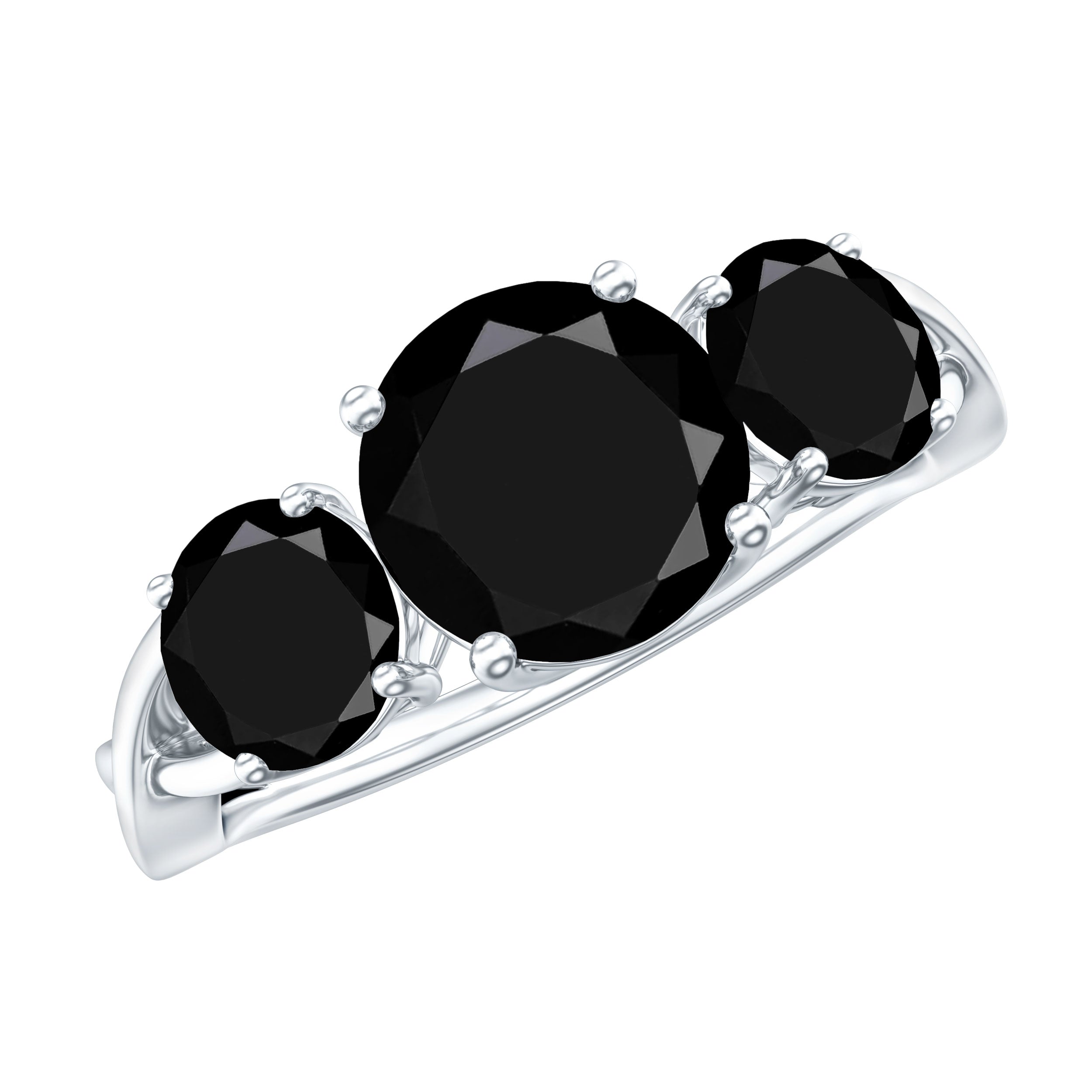 Natural Black Spinel 3 Stone Engagement Ring for Women