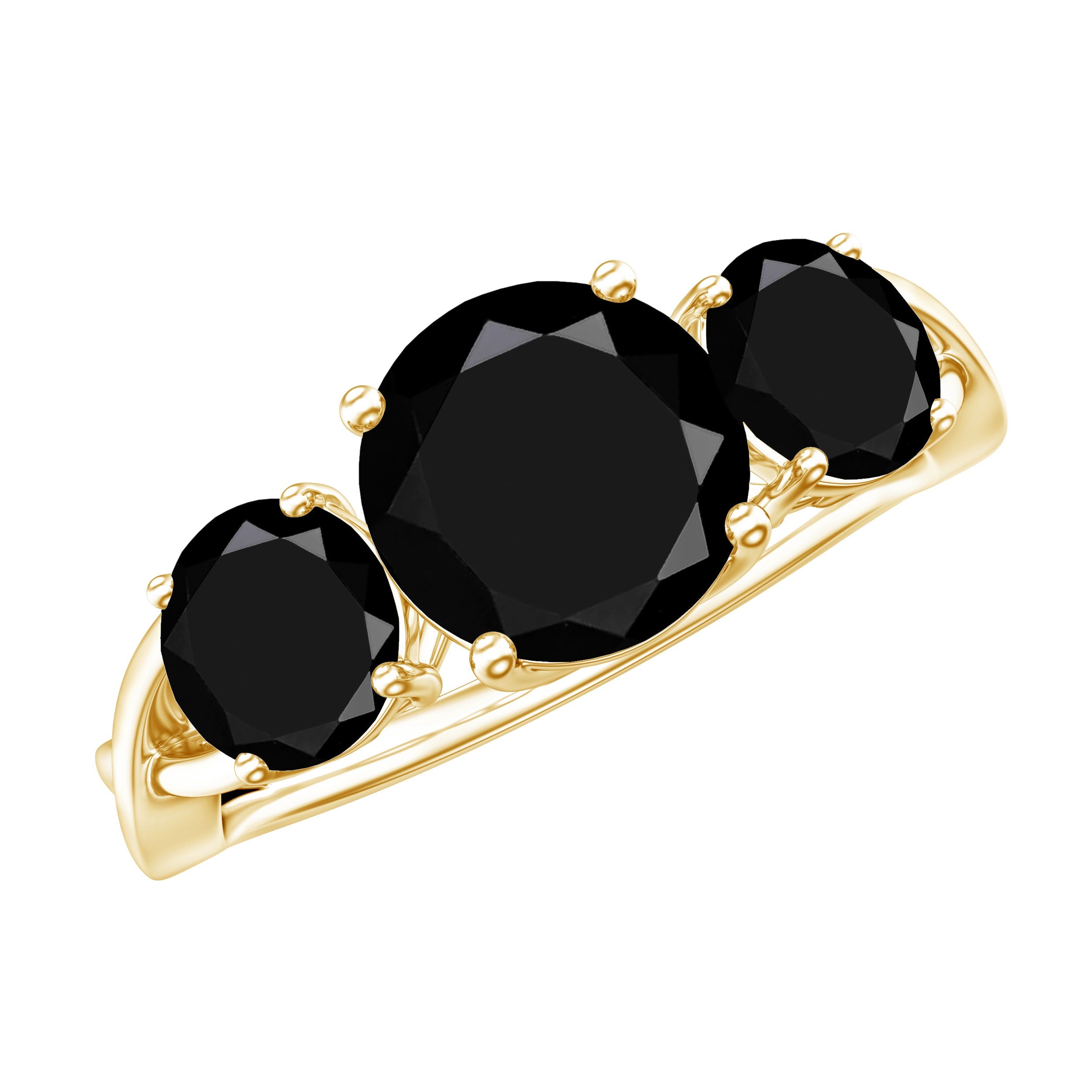 Natural Black Spinel 3 Stone Engagement Ring for Women