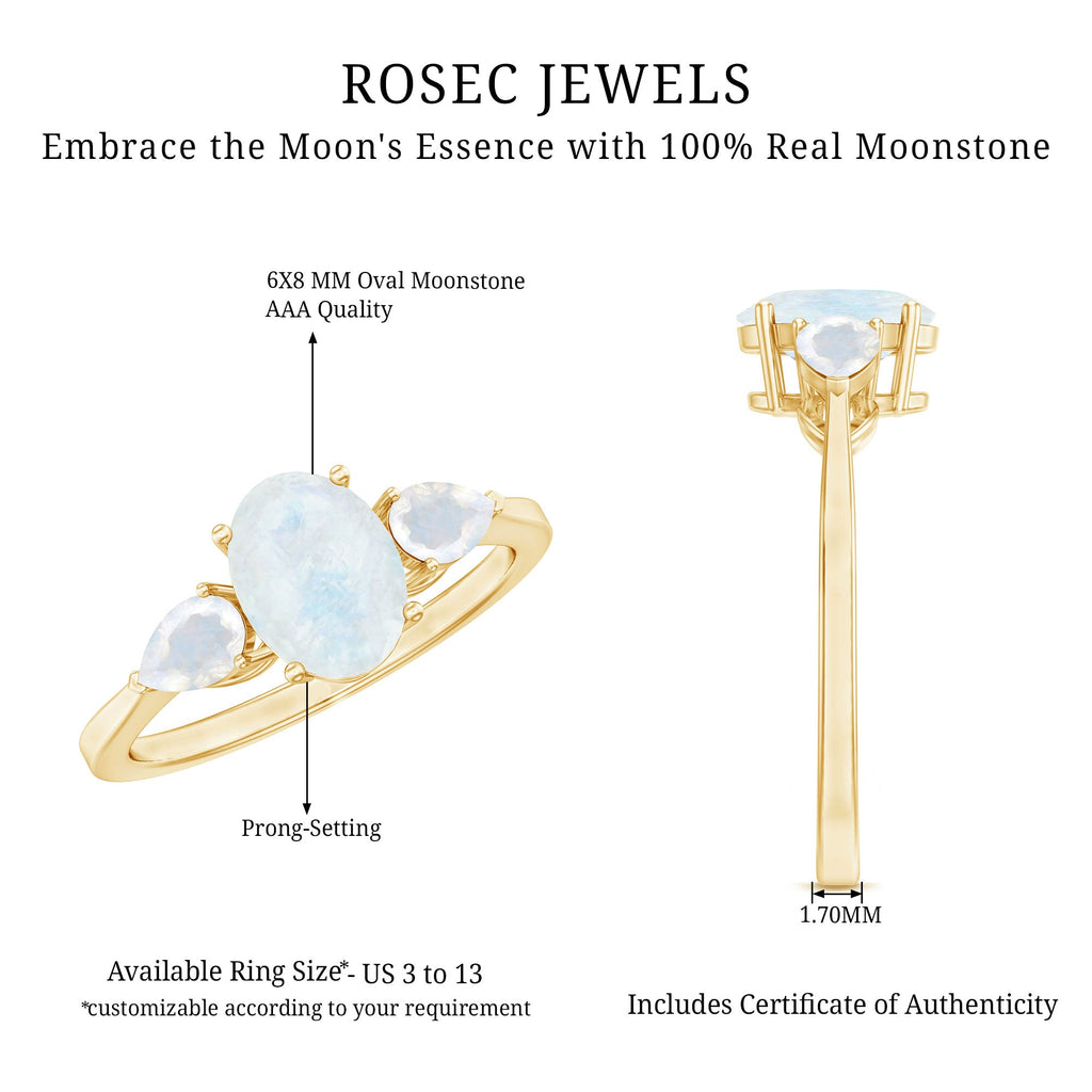 Natural Moonstone Three Stone Engagement Ring