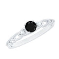 Natural Black Spinel Diamond Promise Ring with Certificate