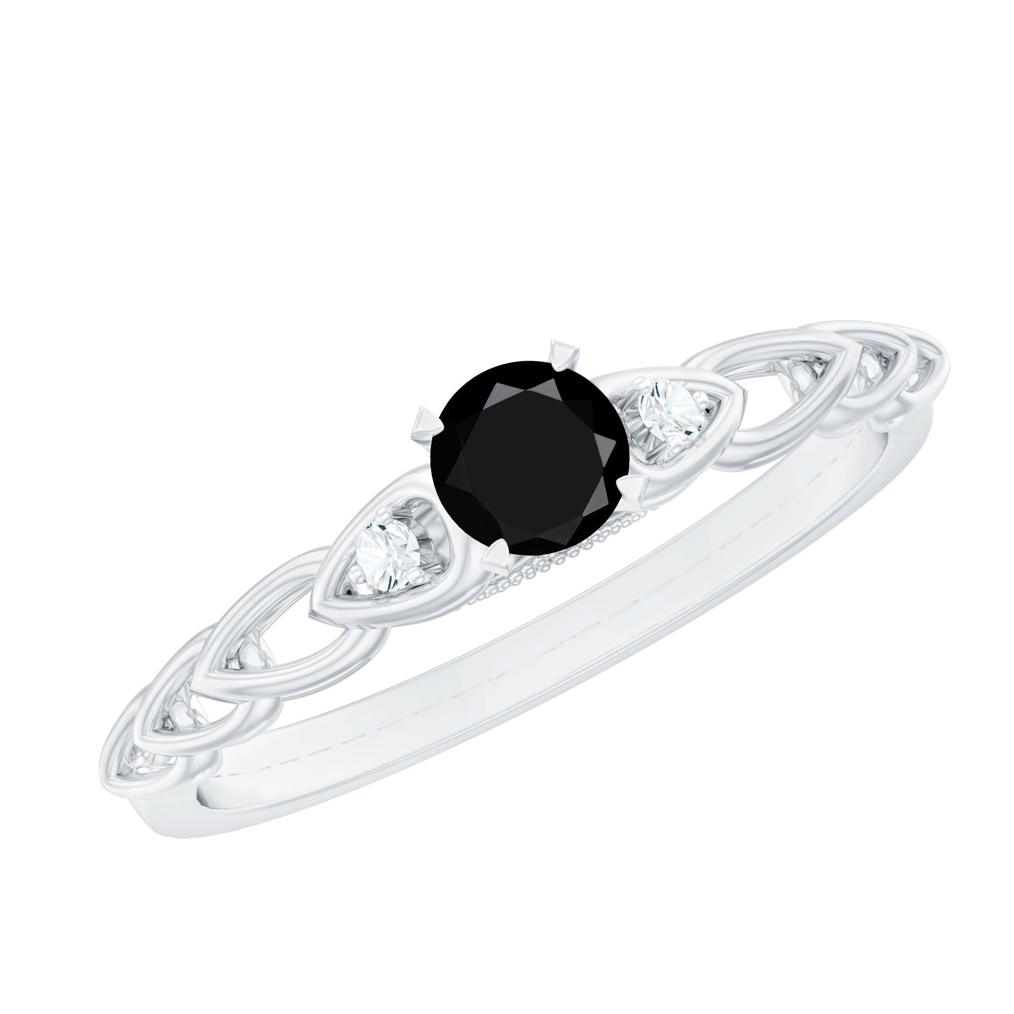 Natural Black Spinel Diamond Promise Ring with Certificate