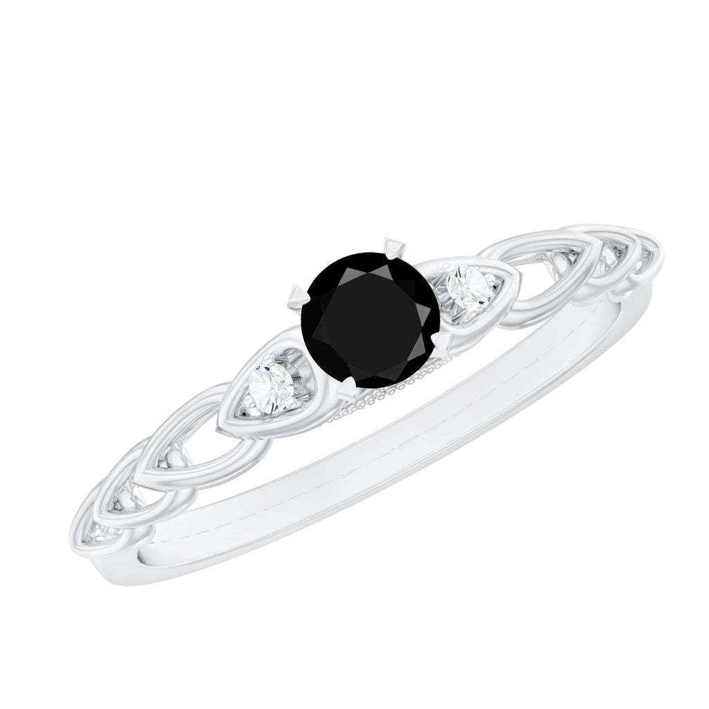 Natural Black Spinel Diamond Promise Ring with Certificate