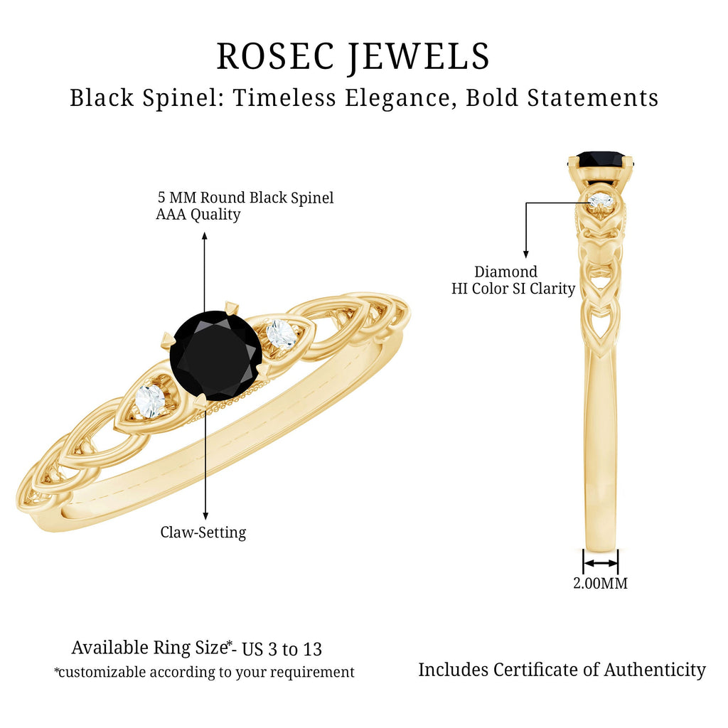 Natural Black Spinel Diamond Promise Ring with Certificate