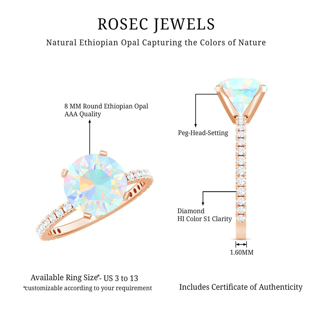 Natural 8mm Ethiopian Rainbow Opal Diamond Engagement Ring with Certificate