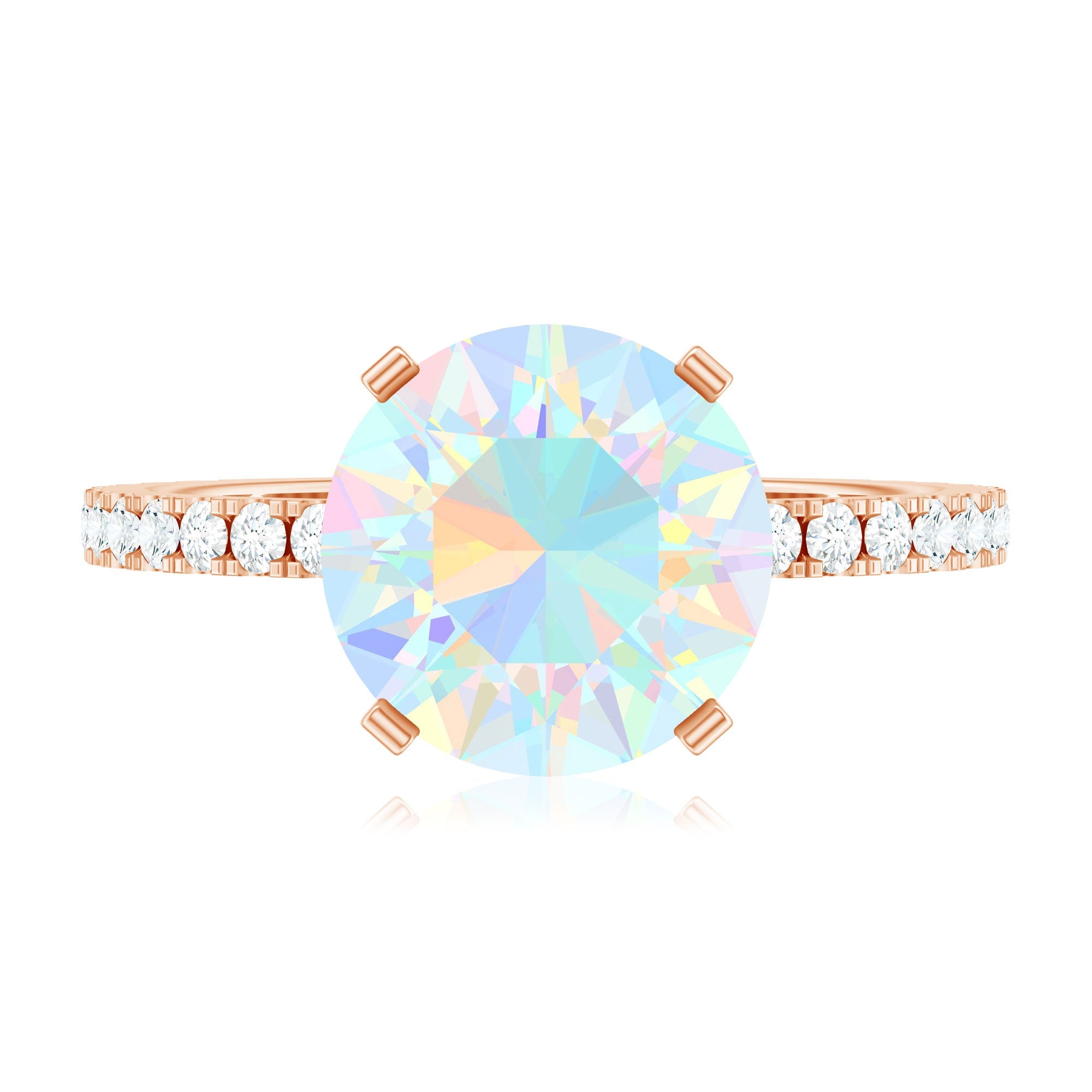 Natural 8mm Ethiopian Rainbow Opal Diamond Engagement Ring with Certificate