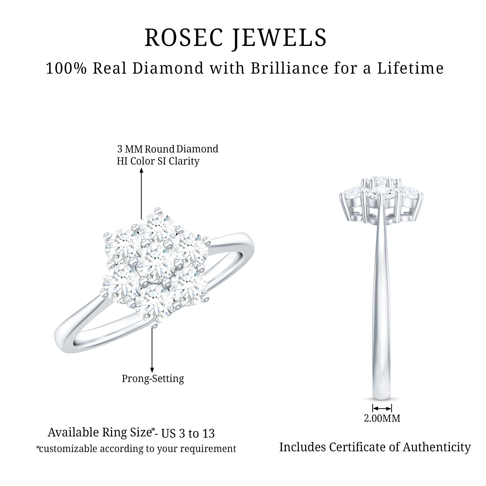 Natural Diamond Flower Cluster Engagement Ring