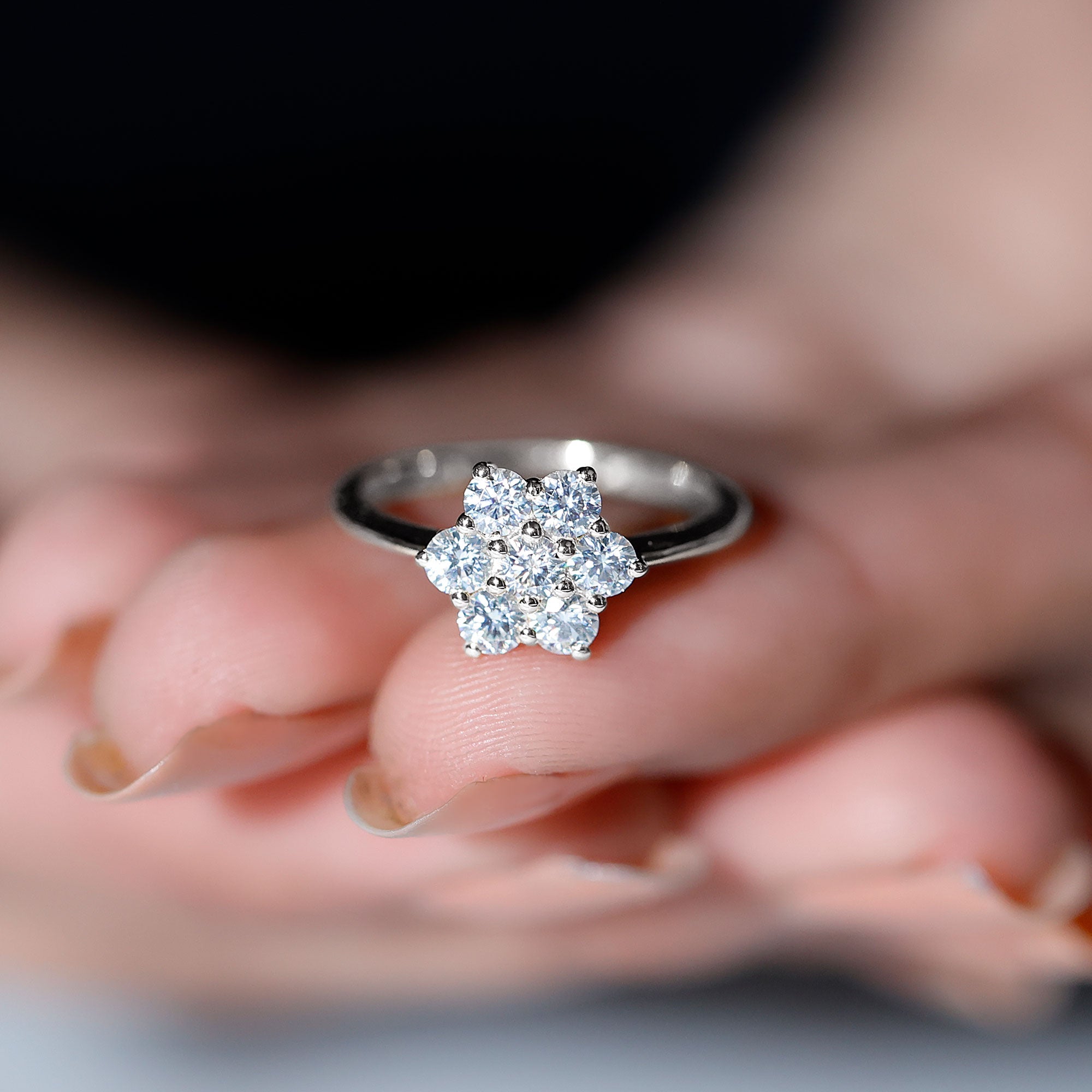 Natural Diamond Flower Cluster Engagement Ring
