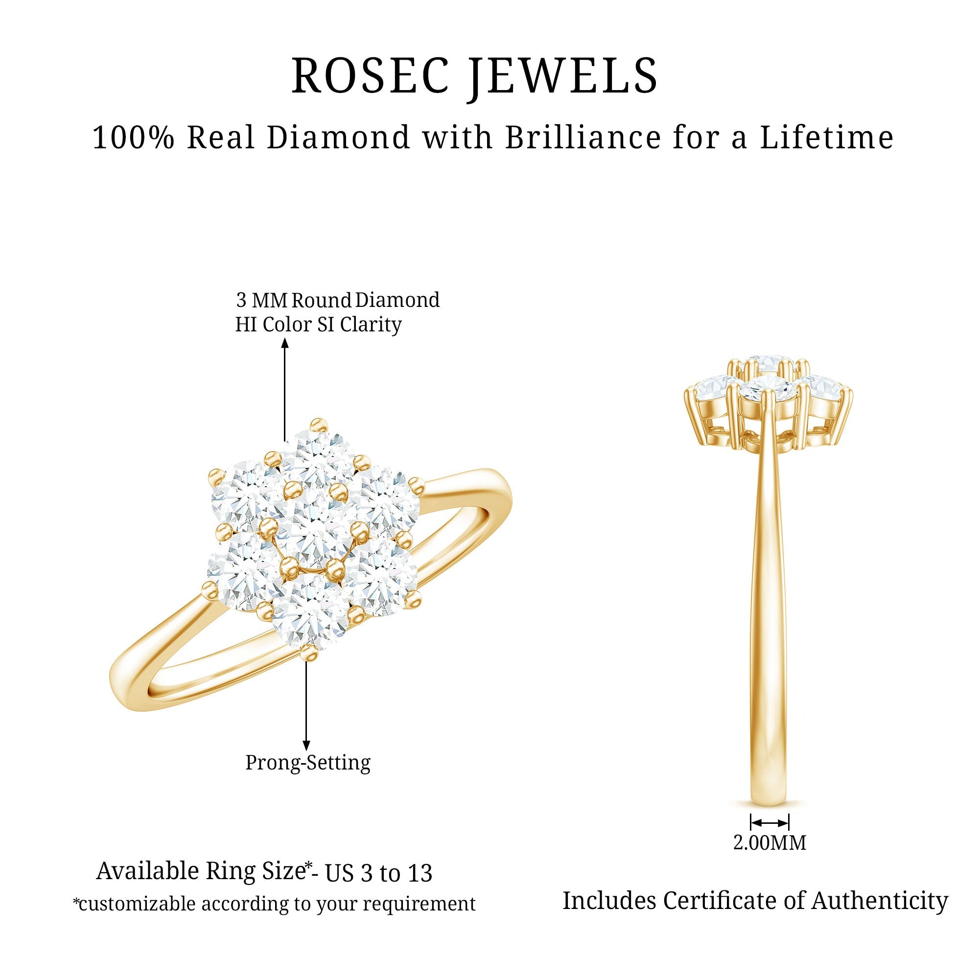 Natural Diamond Flower Cluster Engagement Ring