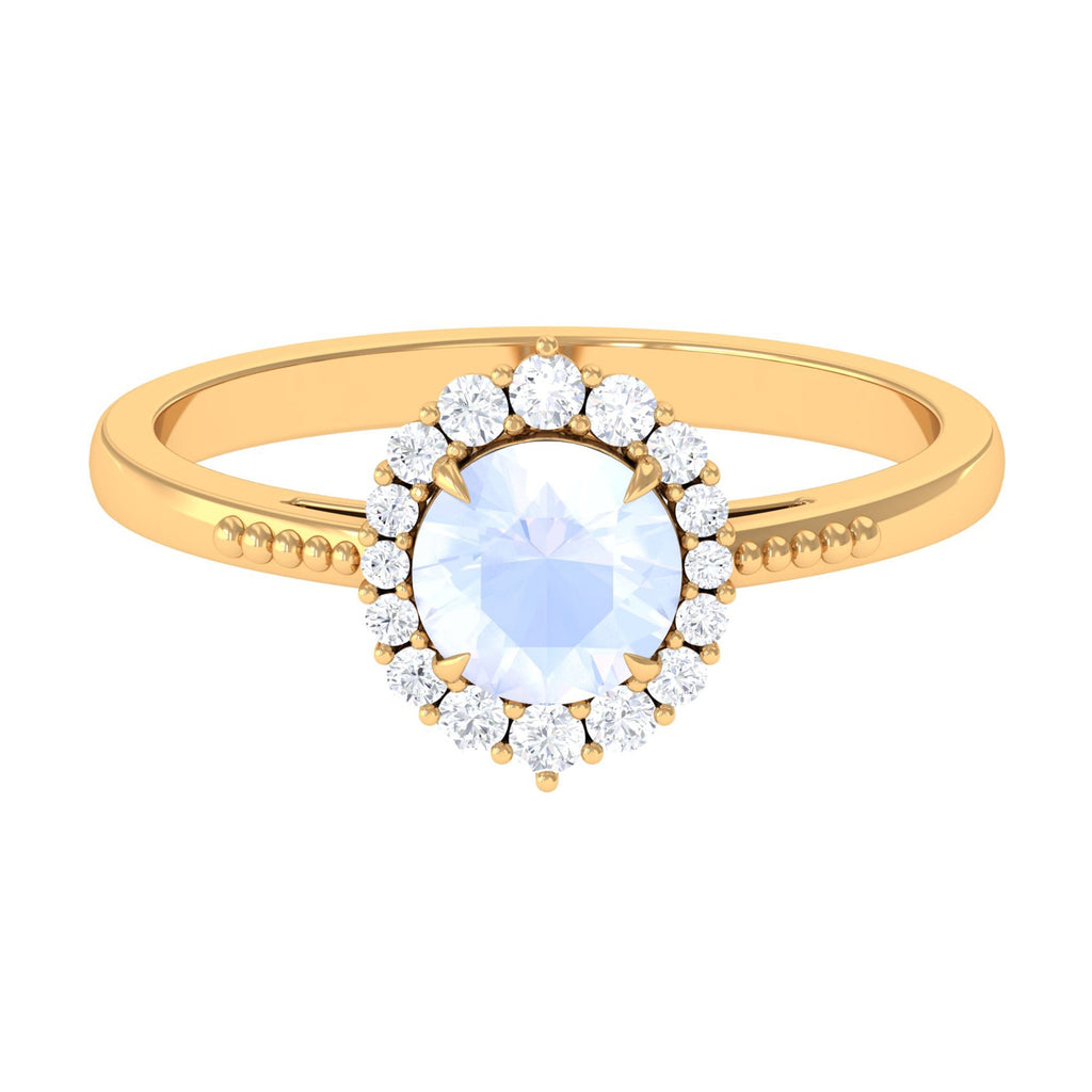 3/4 CT Natural Moonstone Engagement Ring with Diamond Accent