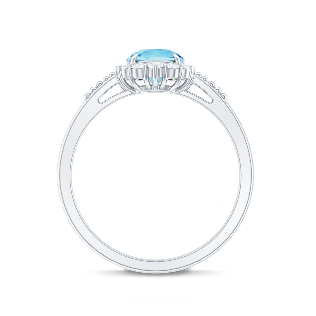 Natural Aquamarine Engagement Ring with Diamond Halo