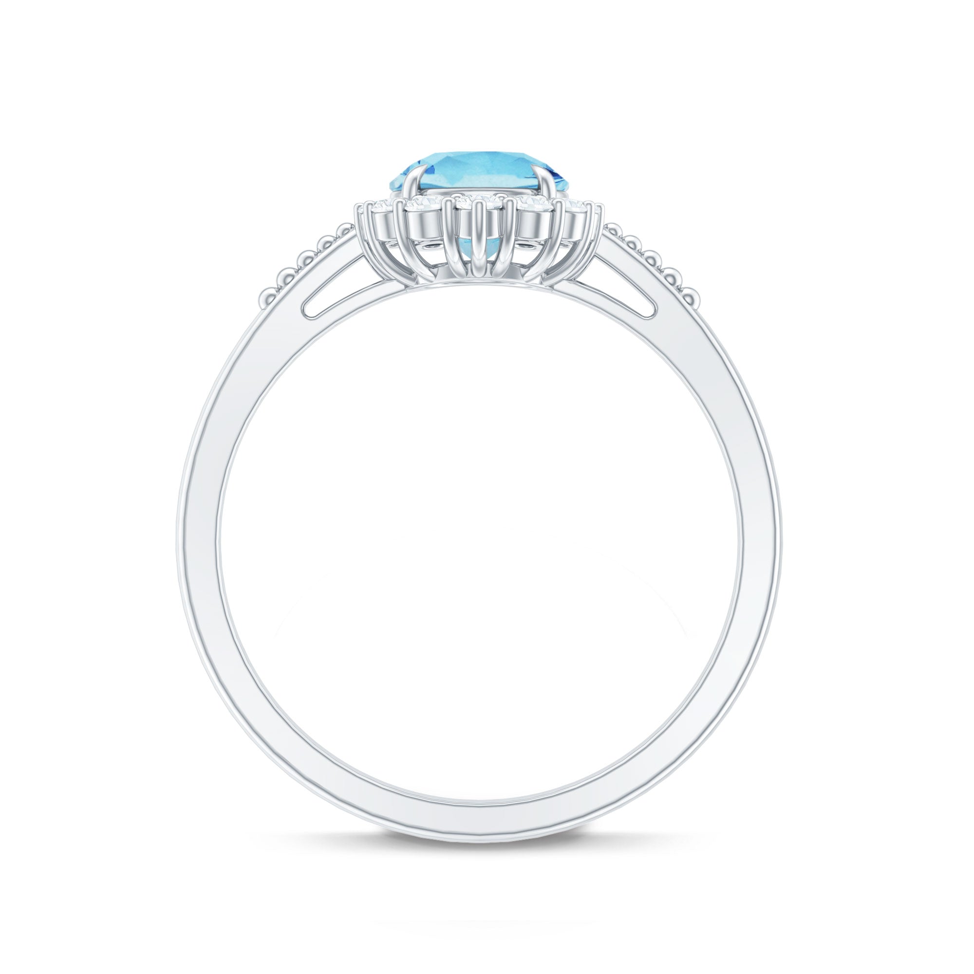Natural Aquamarine Engagement Ring with Diamond Halo