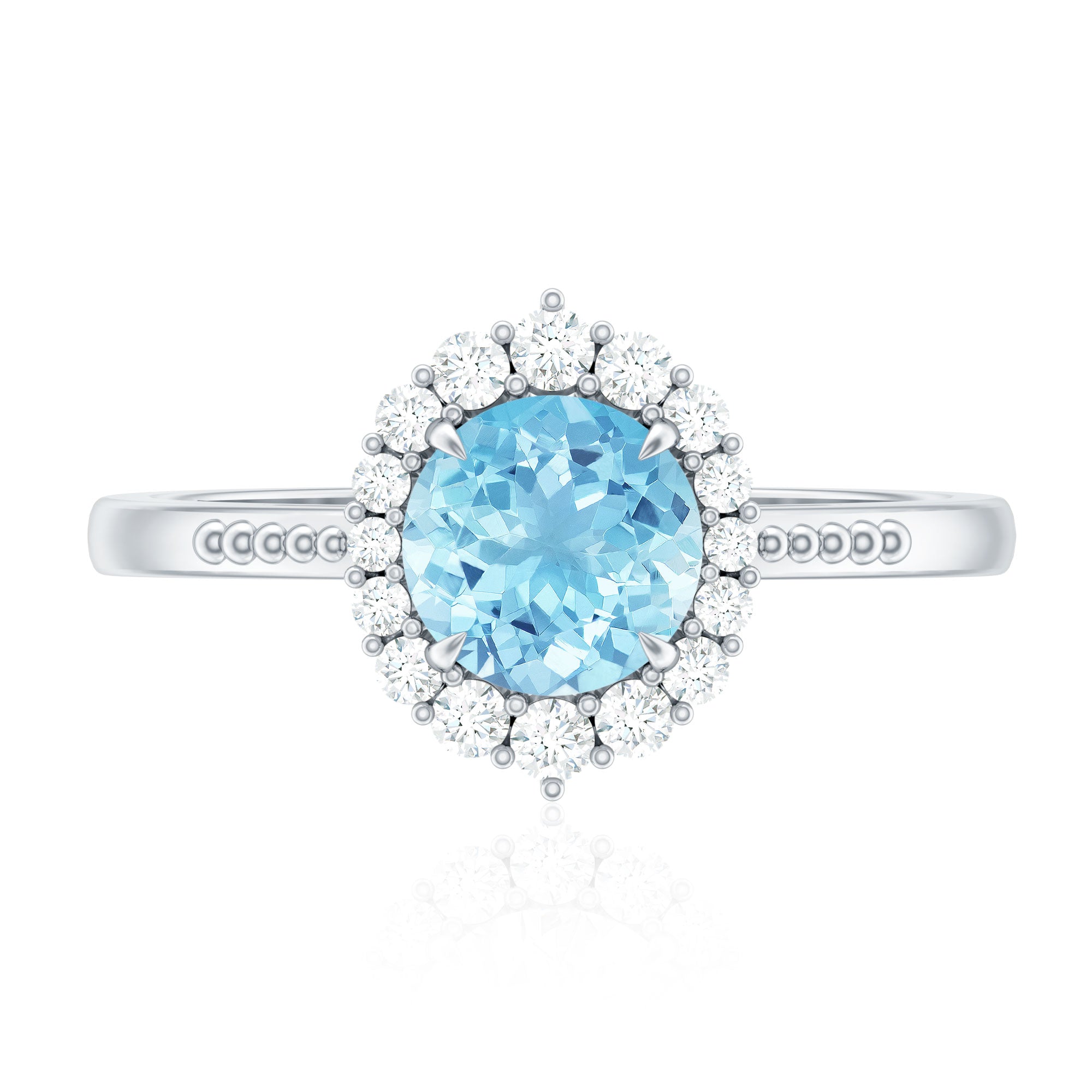 Natural Aquamarine Engagement Ring with Diamond Halo