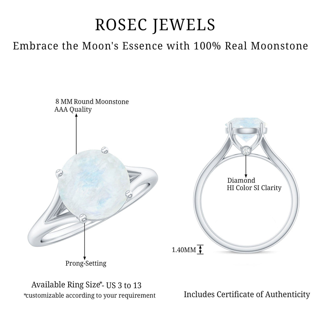 1 CT Natural Moonstone Solitaire Ring with Surprise Diamond
