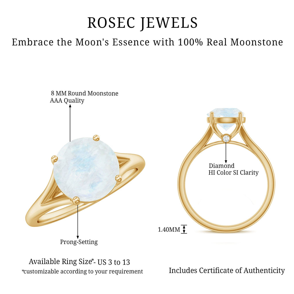 1 CT Natural Moonstone Solitaire Ring with Surprise Diamond