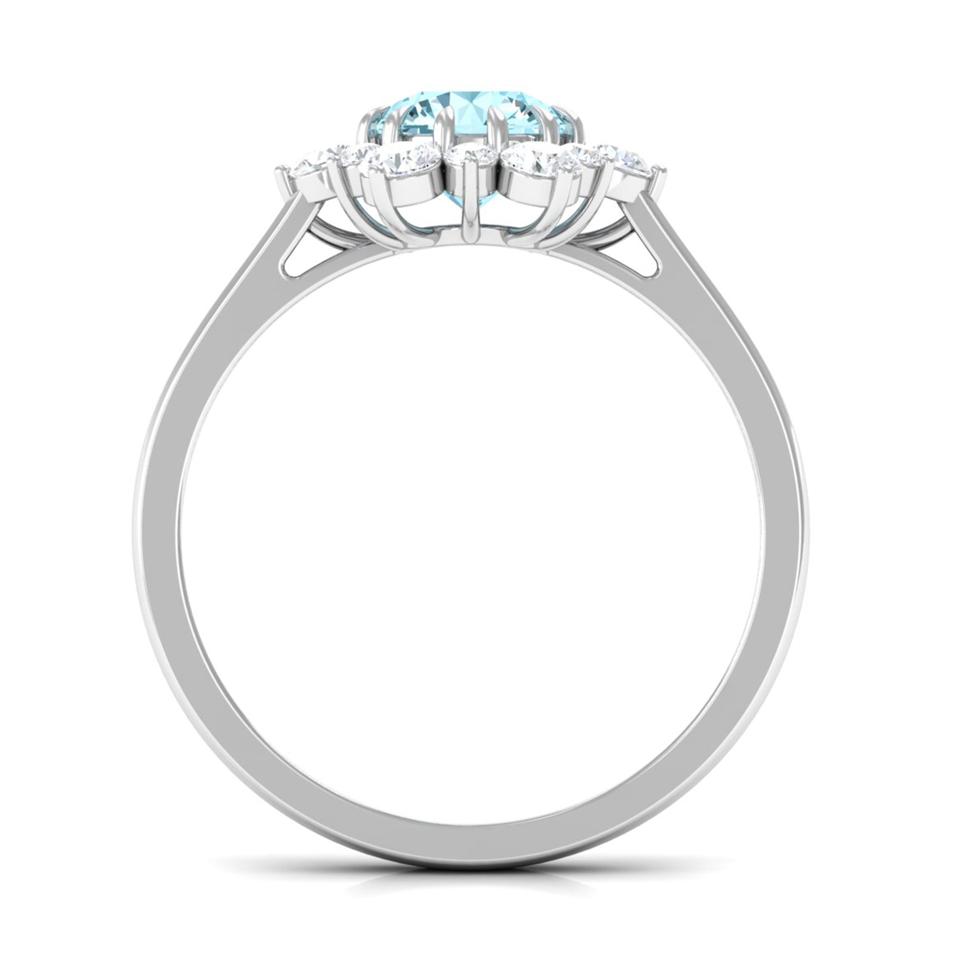 Natural Aquamarine Halo Engagement Ring with Diamond