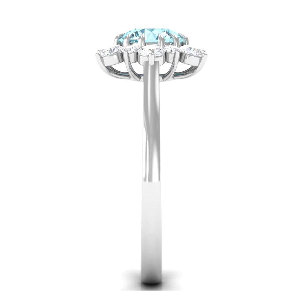 Natural Aquamarine Halo Engagement Ring with Diamond