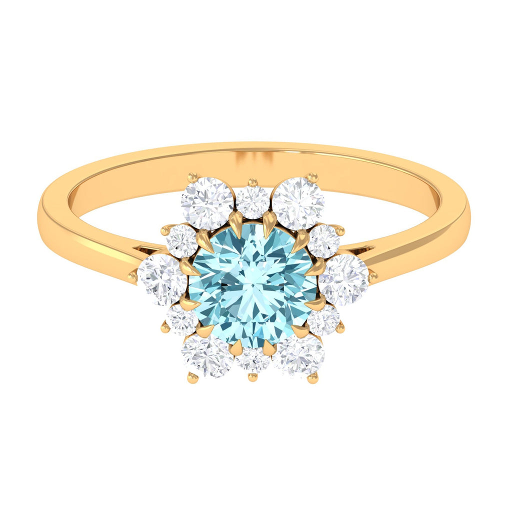 Natural Aquamarine Halo Engagement Ring with Diamond