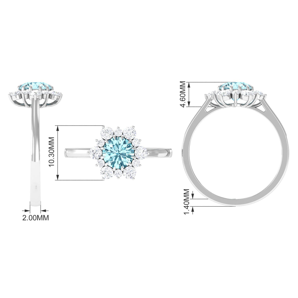 Natural Aquamarine Halo Engagement Ring with Diamond
