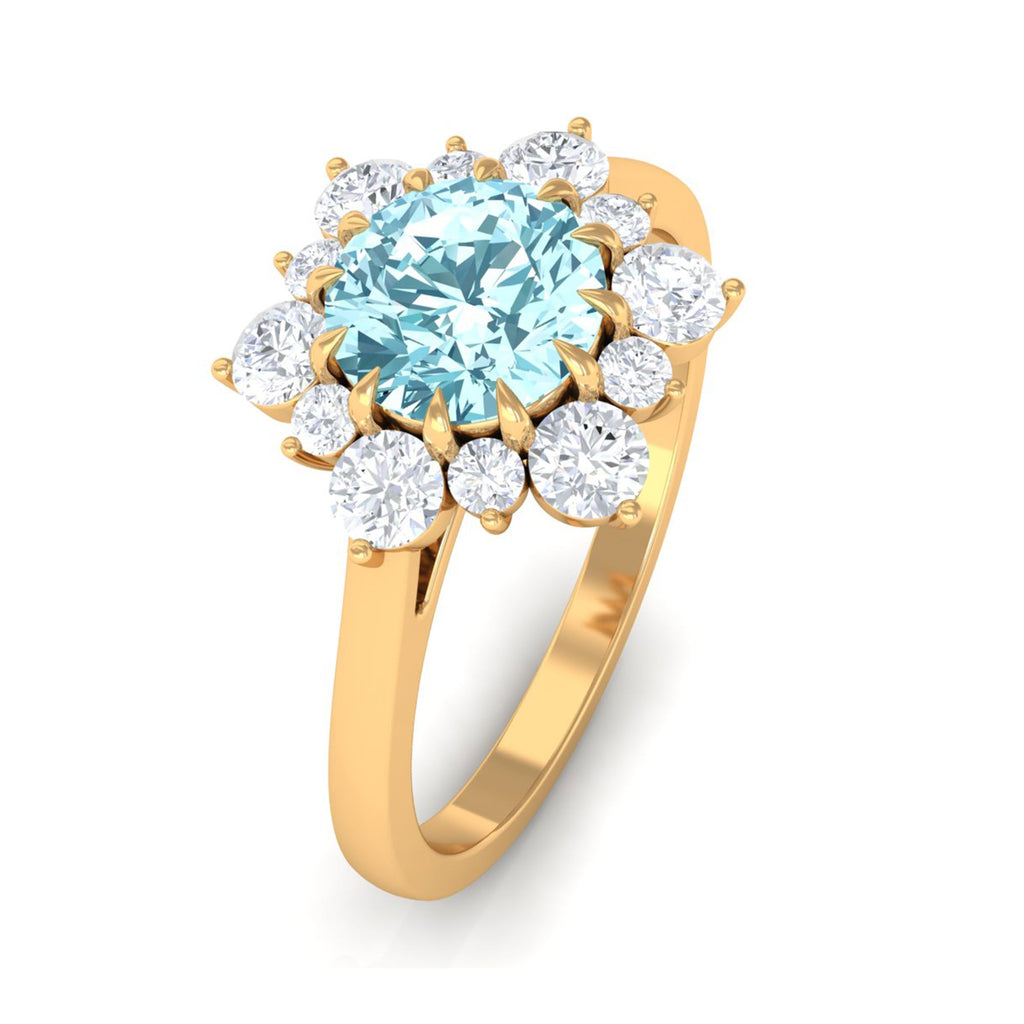 Natural Aquamarine Halo Engagement Ring with Diamond