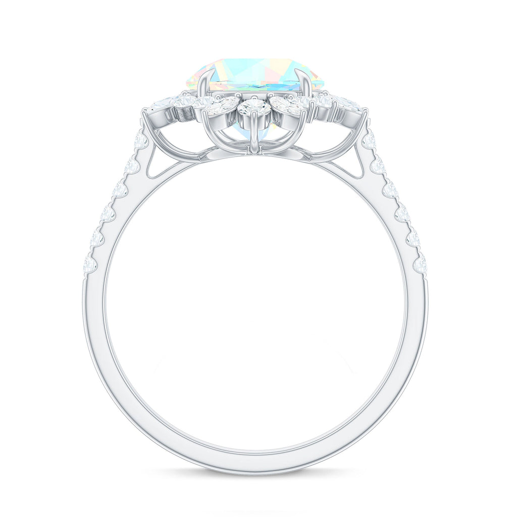 Natural 8mm Opalescent Halo Engagement Ring with Side Stones