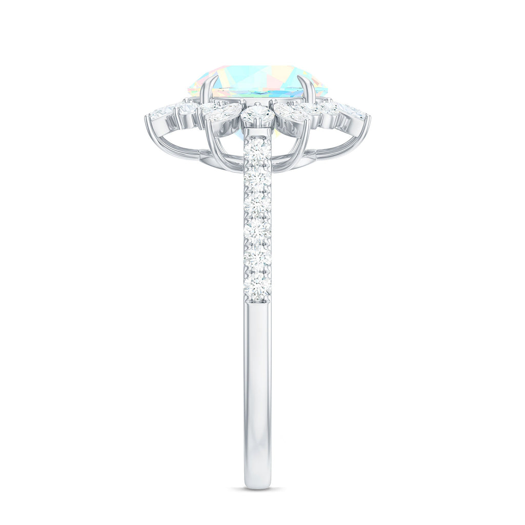 Natural 8mm Opalescent Halo Engagement Ring with Side Stones
