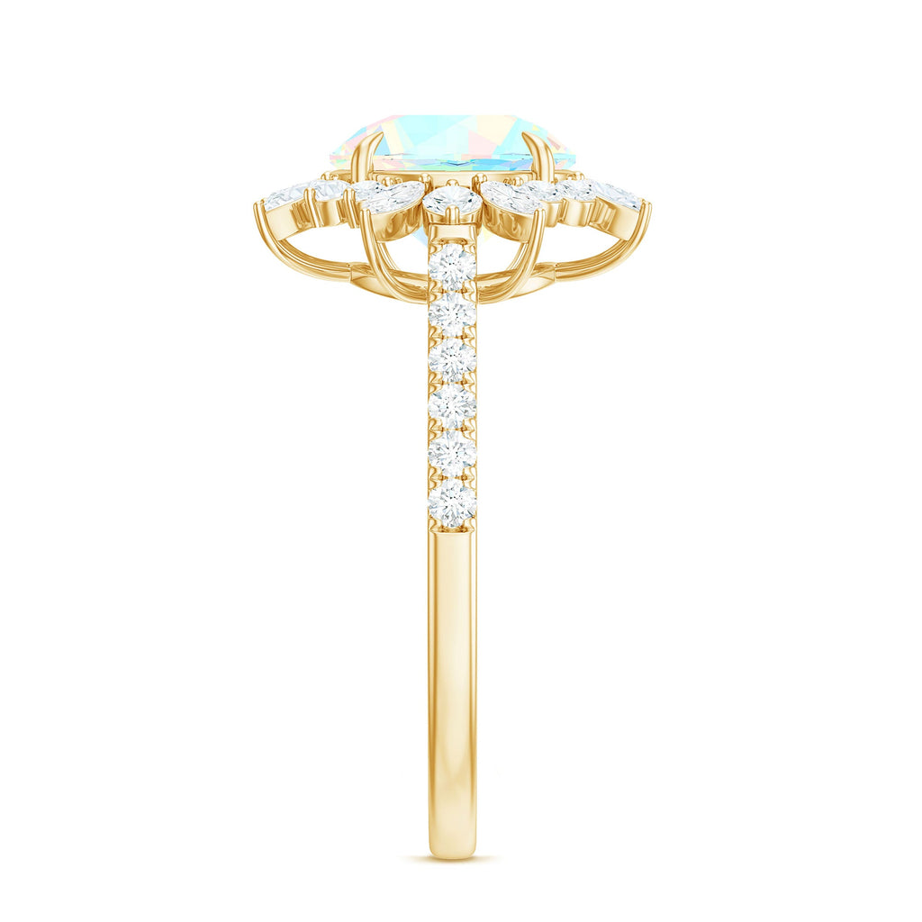 Natural 8mm Opalescent Halo Engagement Ring with Side Stones