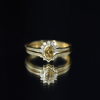 Natural Oval Citrine Promise Ring Set with Diamond