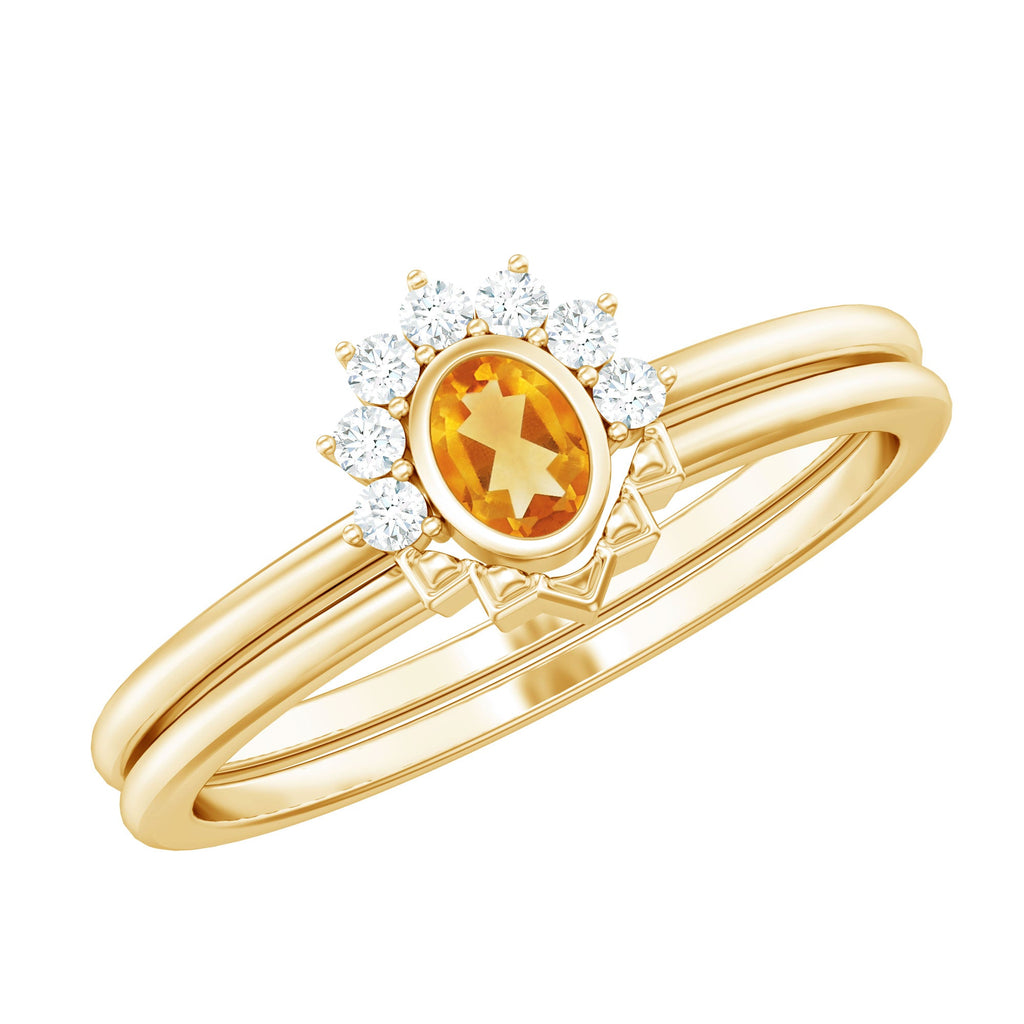 Natural Oval Citrine Promise Ring Set with Diamond