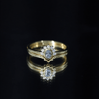Natural Oval Cut Aquamarine Wedding Ring Set with Diamond Halo